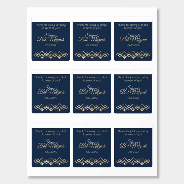 BM Bat Mitzvah Roll of Mints Label Navy Art Deco  (Sticker Sheet)