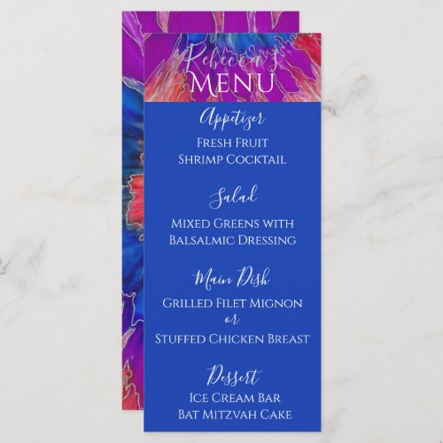 BM Bat or Bar Mitzvah Elegant Tie Dye Food Menu