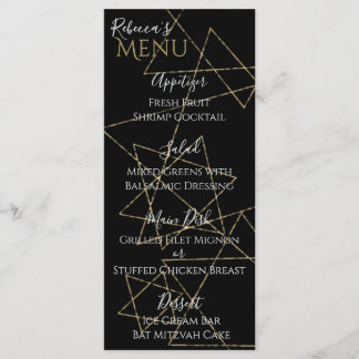 BM Bat or Bar Mitzvah Gold Stars Menu
