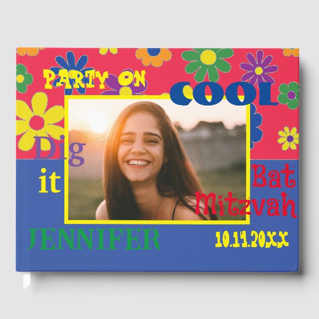 BM Bat or Bar Mitzvah Party Flowery Guest Book (Front)