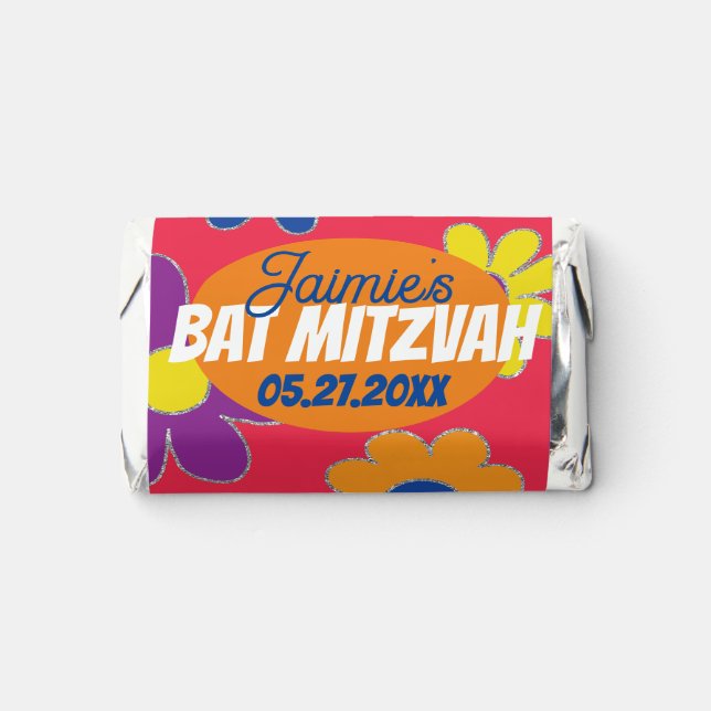 BM Flowery Bat Mitzvah Label Hershey's Miniatures (Front)