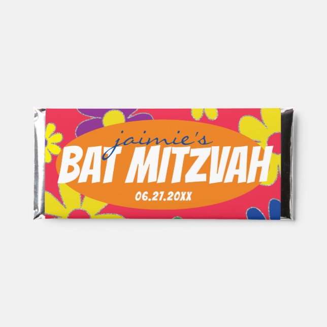BM Flowery Theme Bat Mitzvah Hershey Bar Label (Front)