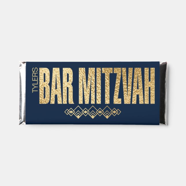 BM Navy Art Deco BAR MITZVAH Hershey Bar Label (Front)