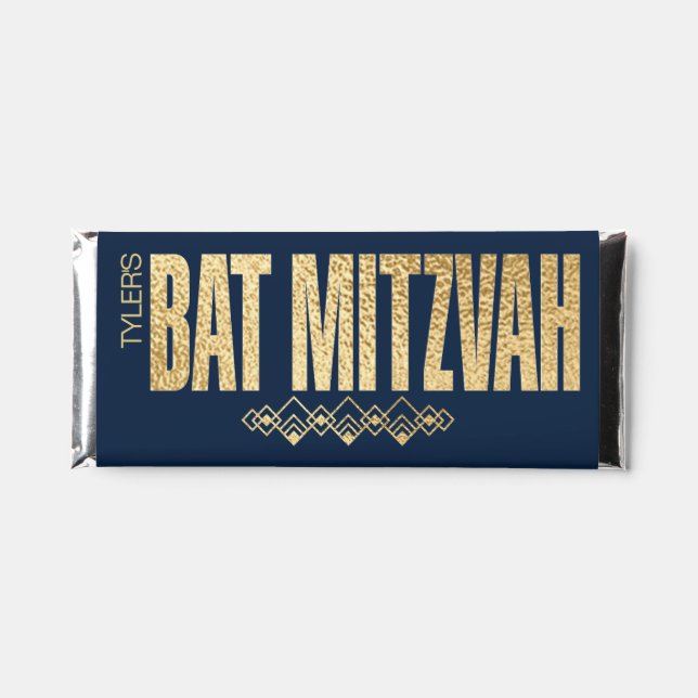 BM Navy Art Deco BAT MITZVAH Hershey Bar Label (Front)