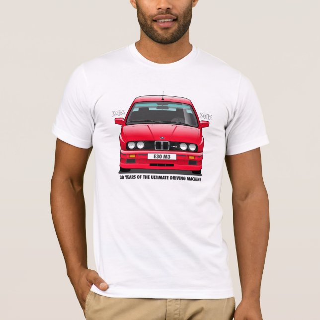 BMW E30 M3 30th Anniversary (Red) Black Type T-Shirt (Front)