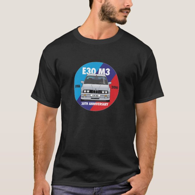 BMW E30 M3 30th Anniversary Roundel (Silver) T-Shirt (Front)
