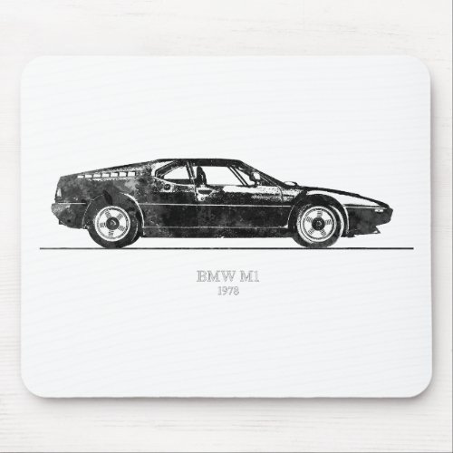 BMW M1 1978 Black and White Mouse Pad