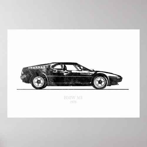 BMW M1 1978 Black and White Poster