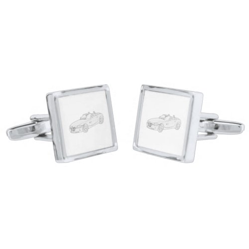 BMW Z4 Black and White Pencil Style Drawing Silver Cufflinks