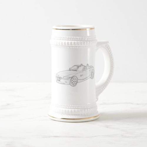 BMW Z4 Convertible Roadster Sports Car Drawing Beer Stein