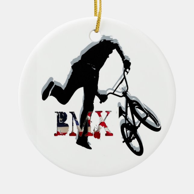 BMX American style 2, Copyright Karen J Williams Ceramic Ornament (Front)