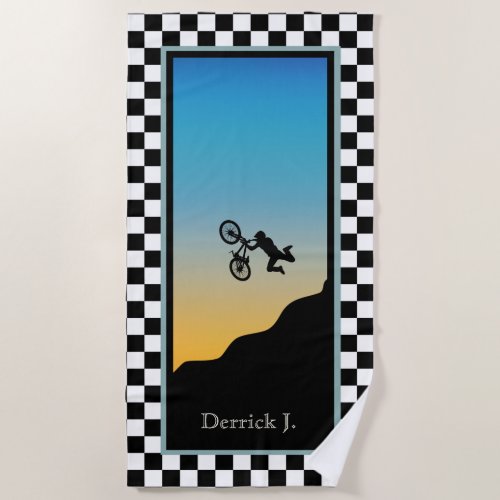 BMX Bicycle Moto Cross Checkered Beach Towel