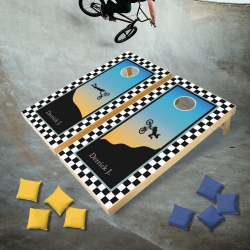 BMX Bicycle Moto Cross Checkered Cornhole Set