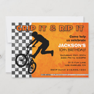 BMX Bike Boys Birthday Party Orange Invitation