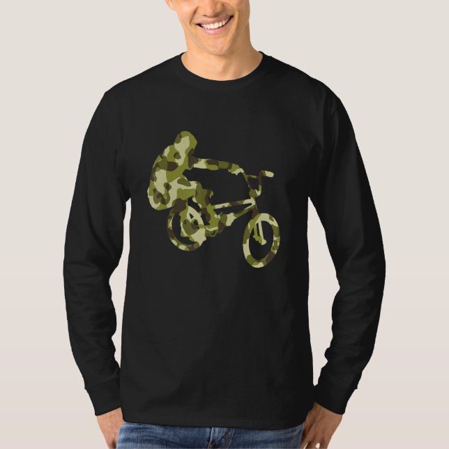 Bmx Bike Camo Racer Biker T-Shirt (Front)