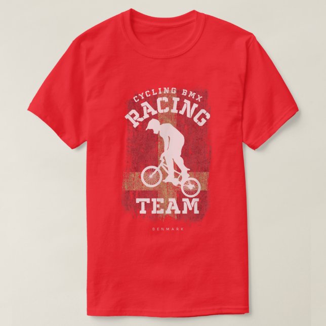 BMX Bike Denmark Flag Biking Cycling Racing BMX  T-Shirt (Design Front)