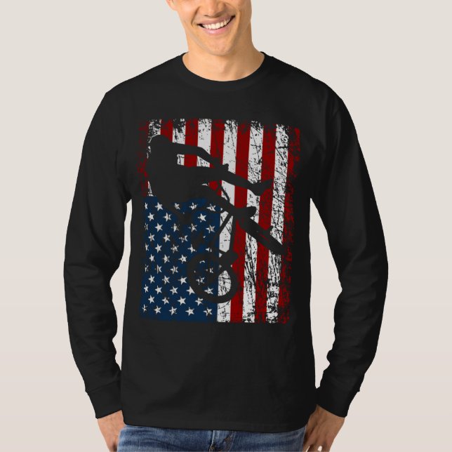 BMX Bike Rider BMX Bike  America USA Flag T-Shirt (Front)