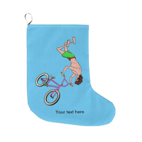 BMX Bike Rider Cartoon Large Christmas Stocking