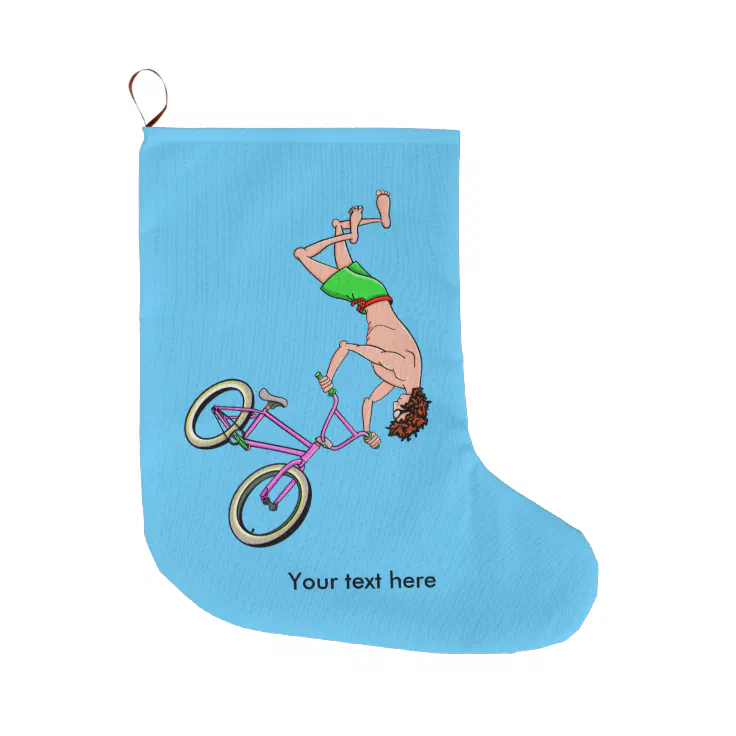 BMX Bike Rider Cartoon Large Christmas Stocking | Zazzle