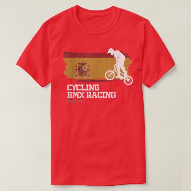 BMX Bike Spain Flag Biking Cycling Racing BMX  T-Shirt (Design Front)