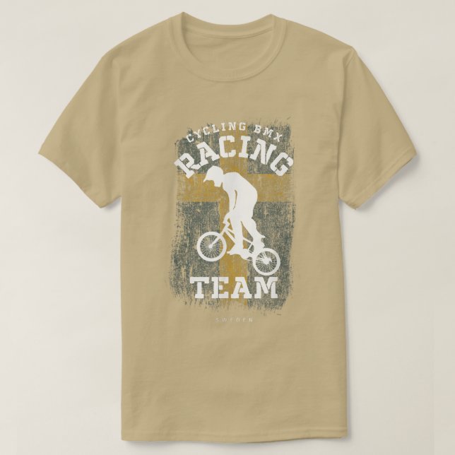 BMX Bike Sweden Flag Biking Cycling Racing BMX  T-Shirt (Design Front)