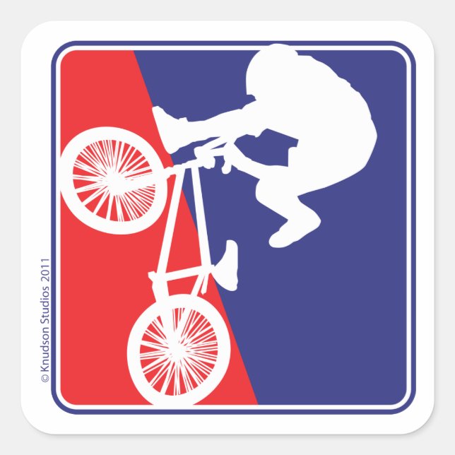 BMX Biker Red White and Blue Square Sticker (Front)