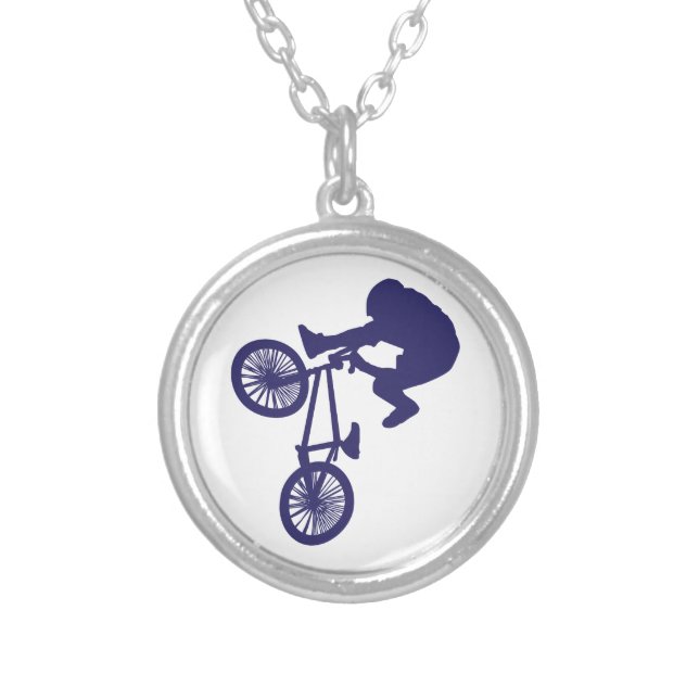 BMX Biker Silver Plated Necklace (Front)