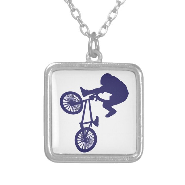BMX Biker Silver Plated Necklace (Front)