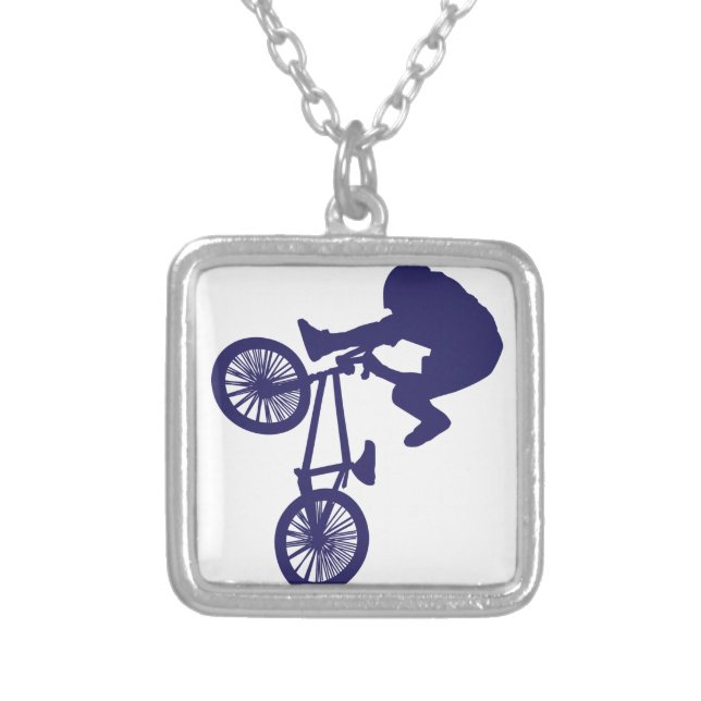 BMX Biker Silver Plated Necklace (Front)