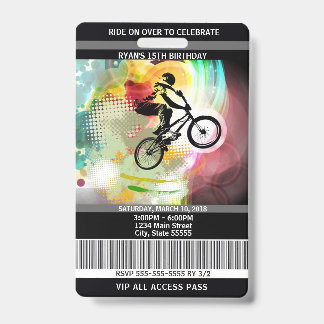 BMX Birthday Invitation VIP Pass Badge