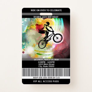 BMX Birthday Invitation VIP Pass Badge