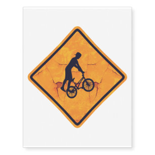 BMX caution sign Temporary Tattoos