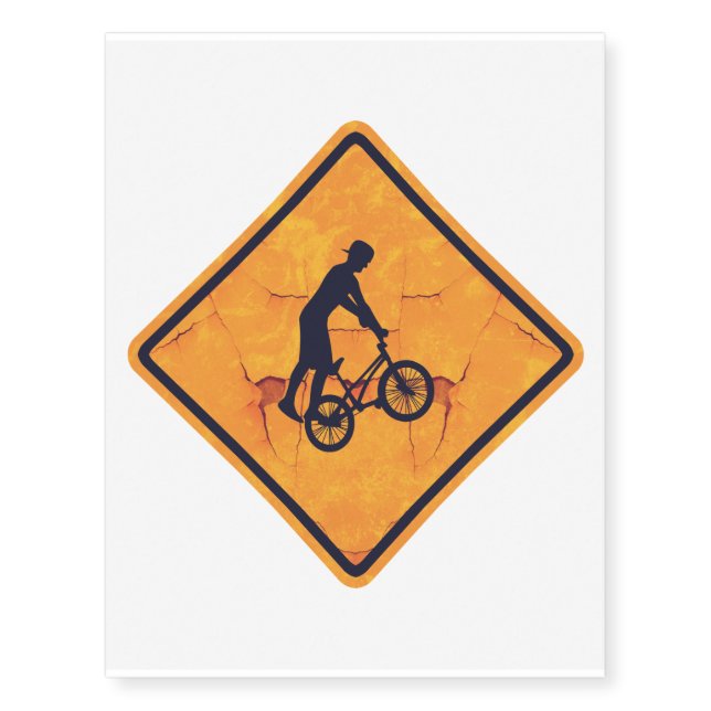 BMX caution sign Temporary Tattoos (Front)