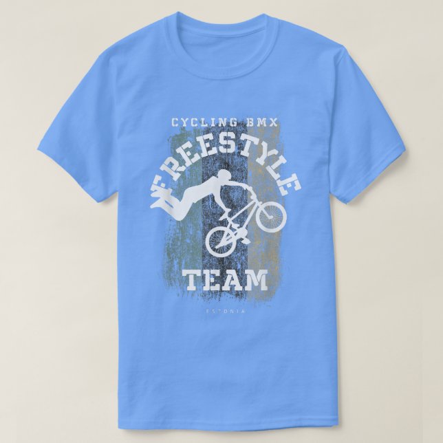 BMX Freestyle Bike Estonia Flag Biking Cycling BMX T-Shirt (Design Front)