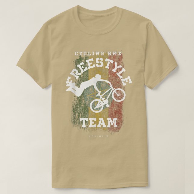 BMX Freestyle Bike Ethiopia Flag Biking Cycling BM T-Shirt (Design Front)