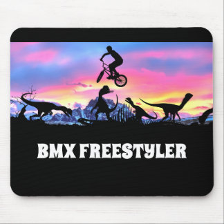 BMX Freestyler with Dinosaurs Mouse Pad