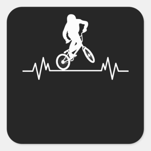 BMX Heartbeat Design Funny Rider Cycling Bike Gift Square Sticker