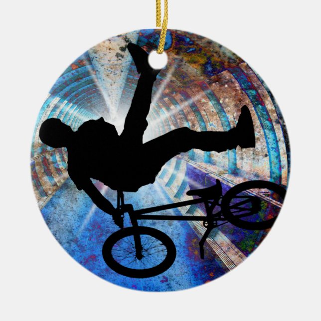 BMX in a Grunge Tunnel Ceramic Ornament (Front)