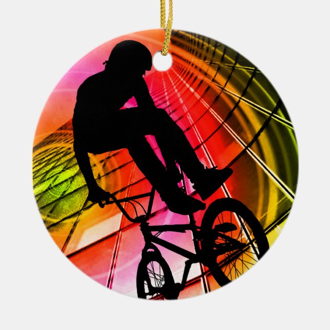 BMX in Lines & Circles Ceramic Ornament (Front)