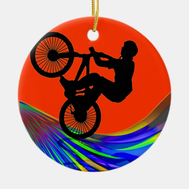 BMX on Rainbow Road Ceramic Ornament (Front)