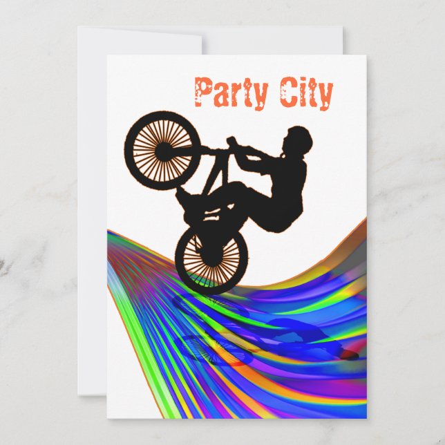 BMX on Rainbow Road Party Invitation (Front)