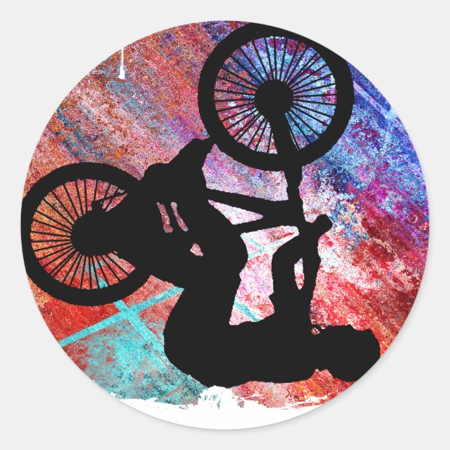 BMX on Rusty Grunge Classic Round Sticker (Front)