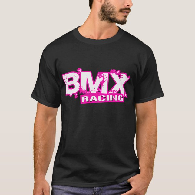 BMX RACING PINK WHITE T-Shirt (Front)