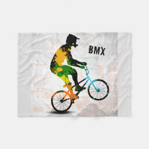 BMX Rider in Abstract Paint Splatters SQ WITH TEXT Fleece Blanket