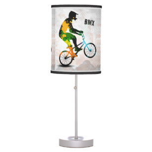 BMX Rider in Abstract Paint Splatters SQ WITH TEXT Table Lamp