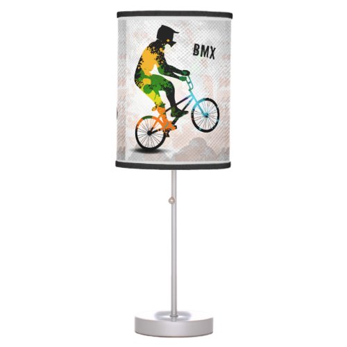 BMX Rider in Abstract Paint Splatters SQ WITH TEXT Table Lamp