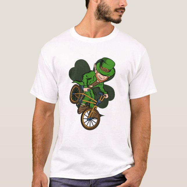 BMX Rider Leprechaun St. Patrick's Day BMX Bike T-Shirt (Front)