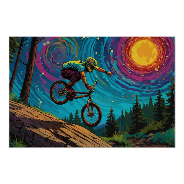 BMX Rider on Mountain Slope Poster | Zazzle