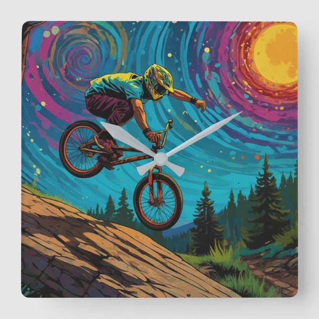 BMX Rider on Mountain Slope Square Wall Clock (Front)
