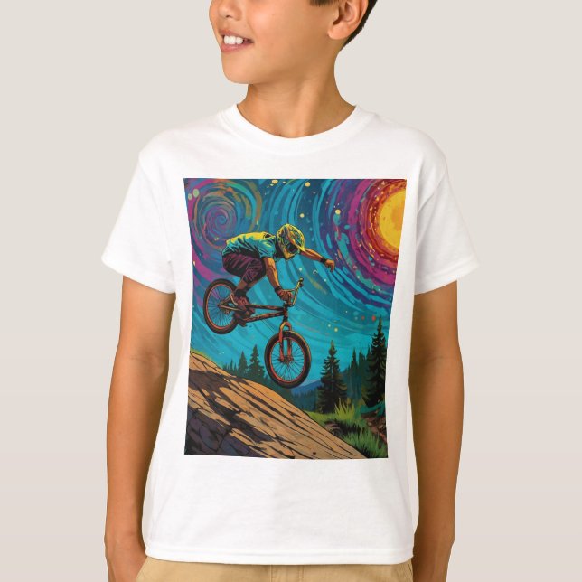 BMX Rider on Mountain Slope T-Shirt (Front)